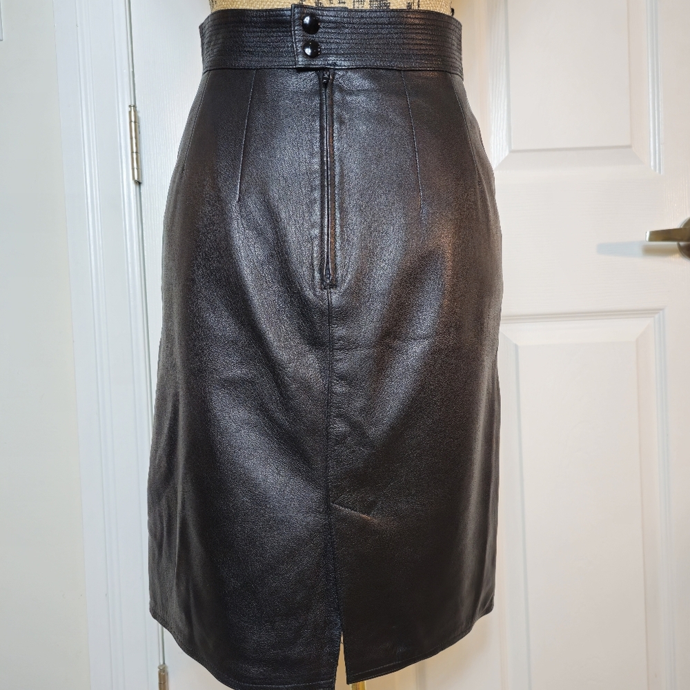 Italian Vintage Soft Leather Skirt High Waisted - Picture 4 of 10